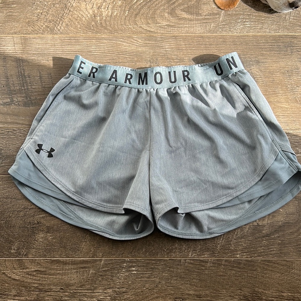 blue gray underarmour shorts